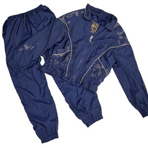 Vtg 80s-90s Windbreaker East West Nylon Track Suit Sz M Great Shape 2 Piece Set